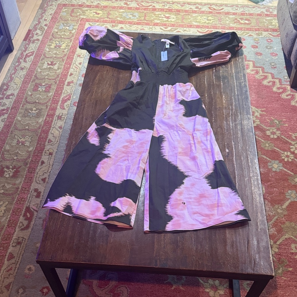 Anthropologie Brown and Pink Wide Leg Jumpsuit